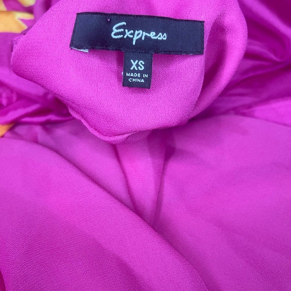 Express Silk Maxi Dress – Magenta Pink with Yellow Floral Detail - Size XS - Picture 5 of 5